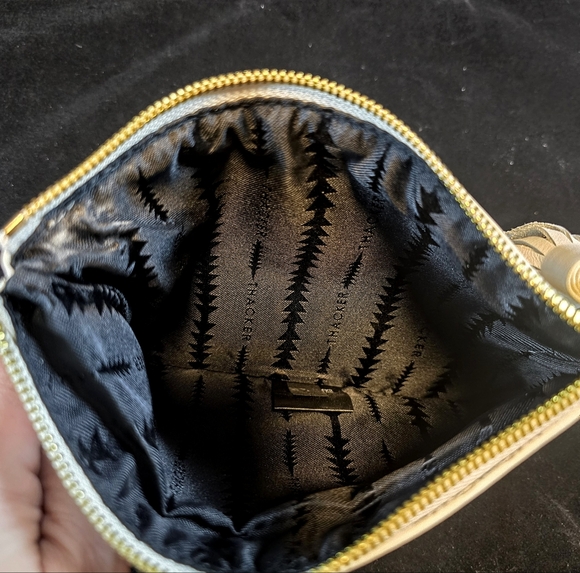 Thacker NYC Nolita Pebble Leather Clutch Bone Goldtone Ring Handle/AccentsTassel - Picture 5 of 8